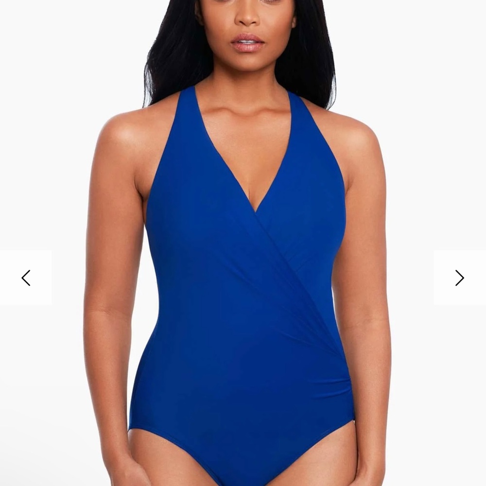 Miraclesuit Royal Blue Solid One-Piece Wrapsody Swimsuit Sz 14